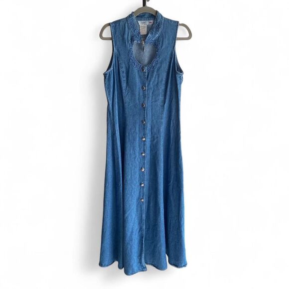 Vintage 90s Jodi California Blue denim maxi dress size 13/M - Picture 2 of 8